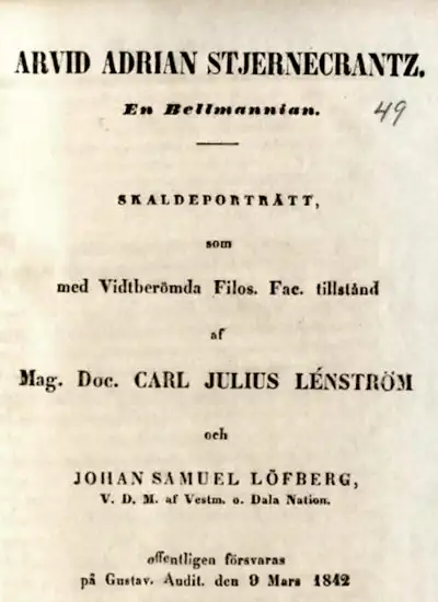 Arvid Adrian Stjernecrantz. En Bellmanian omslag