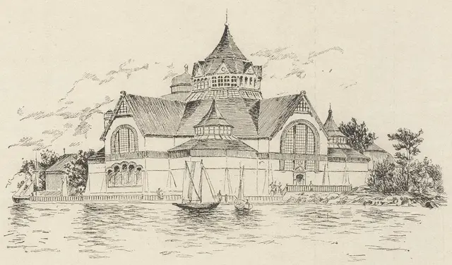 Illustration ur Utställningen i Stockholm 1897. Beskrifning i ord och bild öfver Allmänna konst- & industriutställningen (1897), sida 22