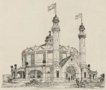 Illustration ur Utställningen i Stockholm 1897. Beskrifning i ord och bild öfver Allmänna konst- & industriutställningen (1897), sida 23
