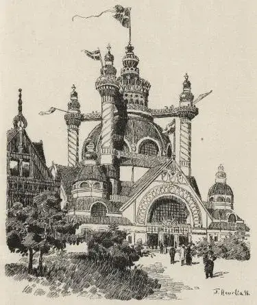 Illustration ur Utställningen i Stockholm 1897. Beskrifning i ord och bild öfver Allmänna konst- & industriutställningen (1897), sida 33