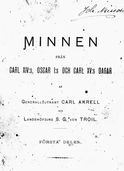 Minnen från Carl XIV:s, Oscar I:s och Carl XV:s dagar omslag