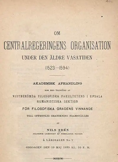 Om centralregeringens organisation under den äldre Vasatiden omslag