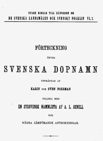 Förteckning öfver svenska dopnamn omslag