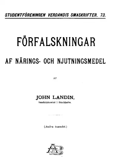 Förfalskningar af närings- och njutningsmedel omslag