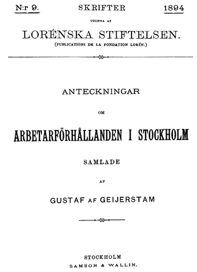 Anteckningar om arbetarförhållanden i Stockholm omslag