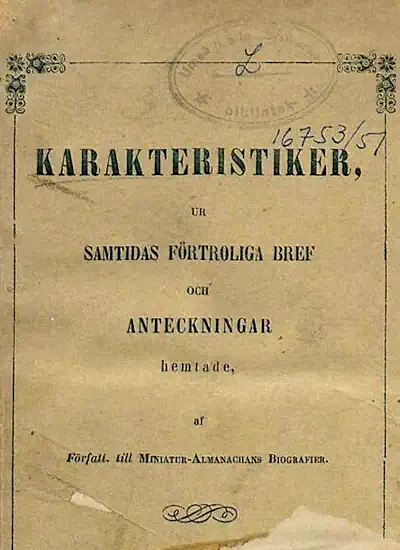 Karakteristiker, ur samtida förtroliga bref och samtal omslag