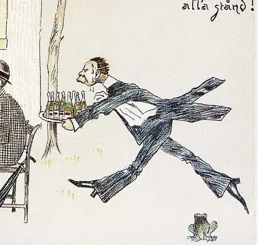 Illustration ur Öl-ländingen Herr Malte Humleknopps Sommarbesök å "Prippska Terassen" (1898), iV (Öl-ländingen Herr Malte Humleknopps Sommarbesök åp