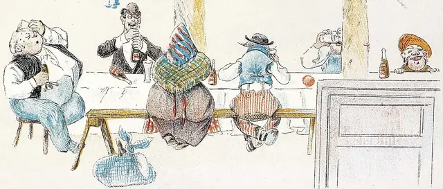 Illustration ur Öl-ländingen Herr Malte Humleknopps Sommarbesök å "Prippska Terassen" (1898), xIV (Öl-ländingen Herr Malte Humleknopps Sommarbesök åp