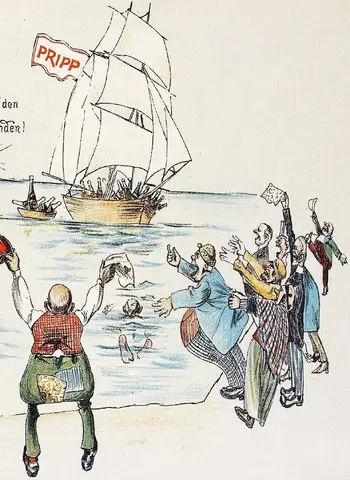 Illustration ur Öl-ländingen Herr Malte Humleknopps Sommarbesök å "Prippska Terassen" (1898), xVI (Öl-ländingen Herr Malte Humleknopps Sommarbesök åp