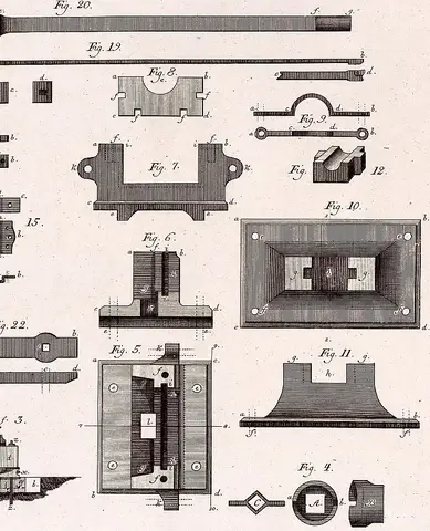 Illustration ur Grundritningar och profiler uti 53 tabeller, hörande til afhandlingen i mekaniken (1794), sida 105