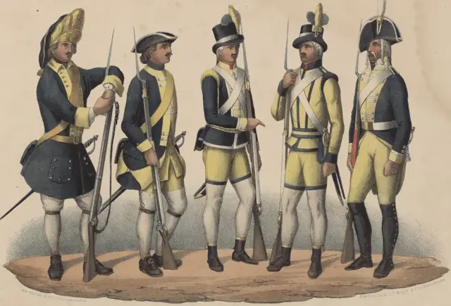 Illustration ur Svenska krigsmaktens fordna och närvarande munderingar. 36 planscher (1849), sida 2