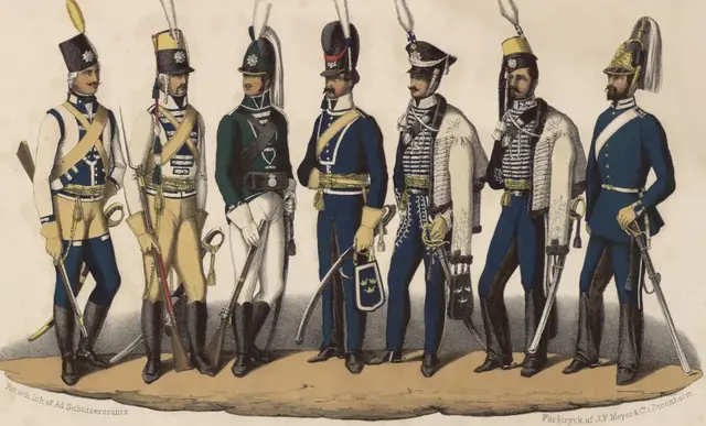 Illustration ur Svenska krigsmaktens fordna och närvarande munderingar. 36 planscher (1849), sida 4