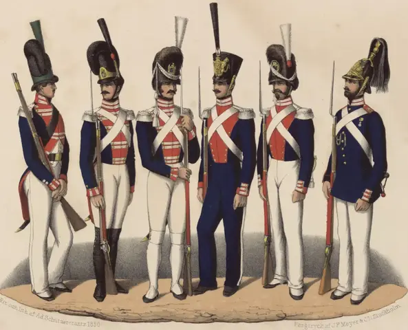 Illustration ur Svenska krigsmaktens fordna och närvarande munderingar. 36 planscher (1849), sida 6