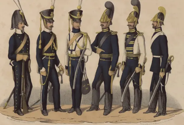 Illustration ur Svenska krigsmaktens fordna och närvarande munderingar. 36 planscher (1849), sida 8