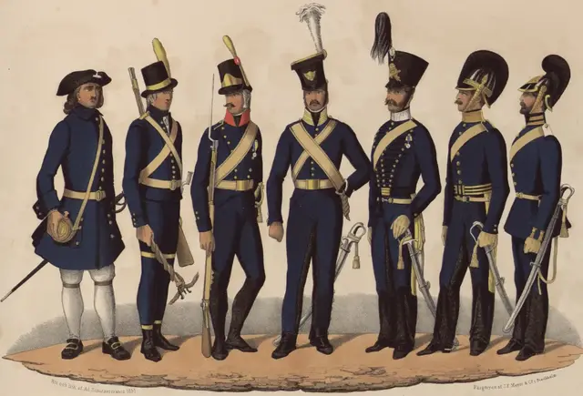Illustration ur Svenska krigsmaktens fordna och närvarande munderingar. 36 planscher (1849), sida 13