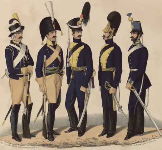 Illustration ur Svenska krigsmaktens fordna och närvarande munderingar. 36 planscher (1849), sida 16