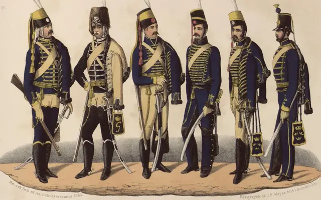 Illustration ur Svenska krigsmaktens fordna och närvarande munderingar. 36 planscher (1849), sida 17