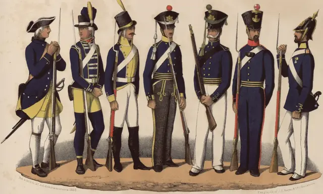 Illustration ur Svenska krigsmaktens fordna och närvarande munderingar. 36 planscher (1849), sida 21