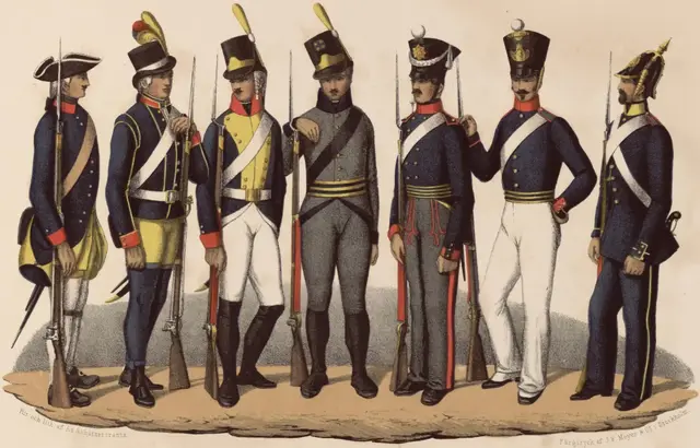 Illustration ur Svenska krigsmaktens fordna och närvarande munderingar. 36 planscher (1849), sida 23