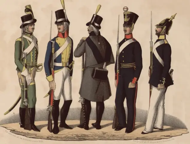 Illustration ur Svenska krigsmaktens fordna och närvarande munderingar. 36 planscher (1849), sida 29