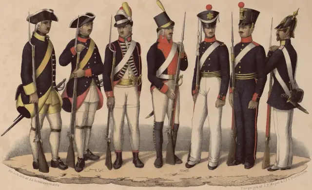 Illustration ur Svenska krigsmaktens fordna och närvarande munderingar. 36 planscher (1849), sida 33